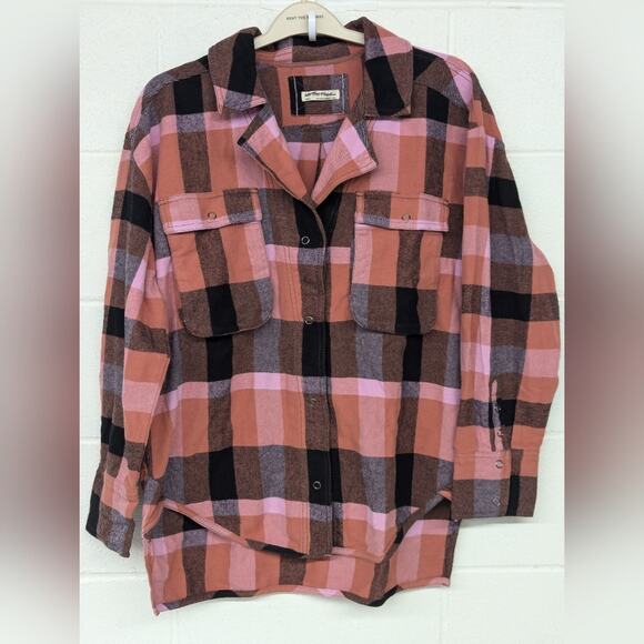 New Izzy Cargo Shirt checkered pink black Free People szS flannel plaid … - Picture 3 of 7
